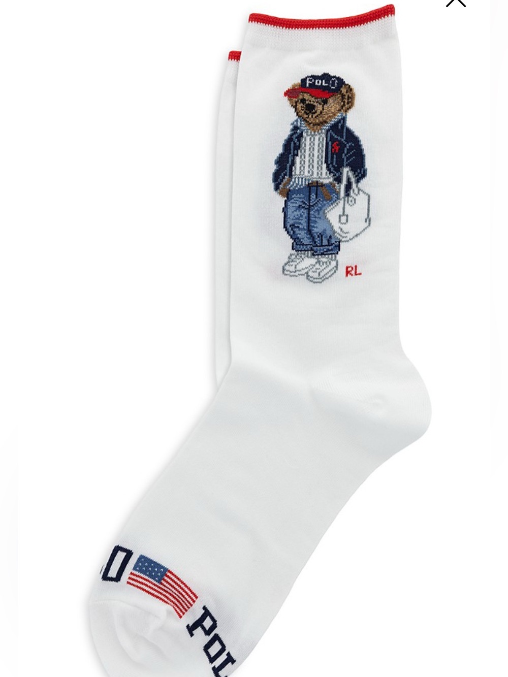 Polo by Ralph Lauren Americana White  Socks with Bear & Red Trim